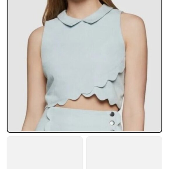 BCBGeneration Light Blue Denim Scalloped Crop Top - Picture 1 of 7